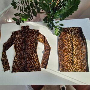 Norma Kamali Leopard skirt & turtleneck set